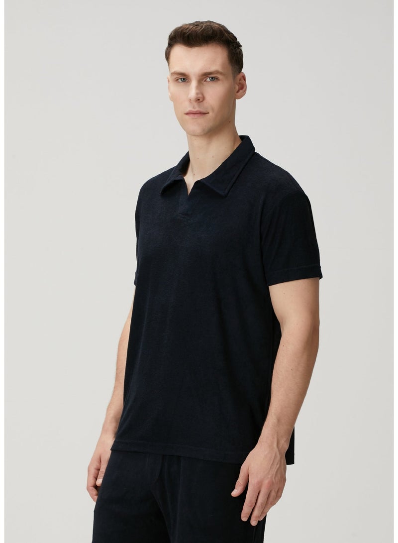 Simpleqloth | Muscle Up Fit: Dark Navy Modal Polo Towel Tshirt – Defining the Masculine Silhouette - Image 4